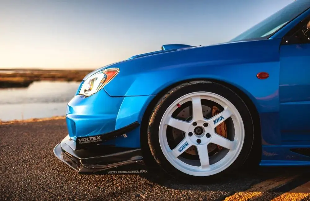 Voltex Front Bumper for GD Subaru Impreza WRX STi (hawk-eye facelift) [IBF-1] Installed on Car - Close Front Side View