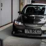 Voltex Carbon SPL Twin Front Canard Set (for Cyber Edition bumper) for CT9A Mitsubishi Lancer Evolution VIII / IX [EBC-2] Installed on Circuit Evo - Far Front View