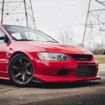 Voltex Street Version Front Bumper for CT9x Mitsubishi Lancer Evolution VII, VIII and IX [EB-1/EB-2] Installed on Red Evo - Close Front-Side View