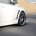 Voltex Front Half-Spoiler for CZ4A Mitsubishi Lancer Evolution X Installed on White Evo - Close Rear-Side View
