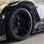 Top Secret Type 1 Front Wide Fenders GT-R in Half FRP / Half Carbon, Installed on Silver GT-R - Close Front Side View of Fender