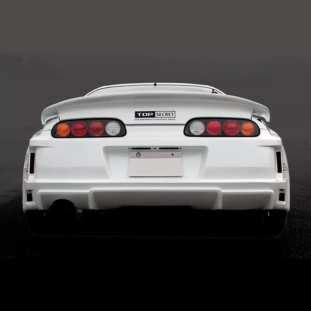 Top Secret A80 Supra Diffuser, Installed on White Supra - Rear View of Car