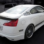 Top Secret V36 G-Force Rear Spoiler, Installed on White G37 - Rear Side View of Car