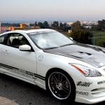 Top Secret V36 G-Force Side Steps, Installed on White 350Z - Front Side View of Car