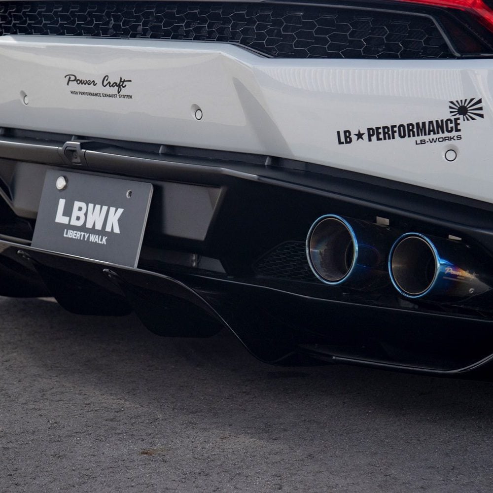 Liberty Walk LB-WORKS Rear Diffuser for LP610-4 Lamborghini Huracán Installed on White Huracan Close Low View