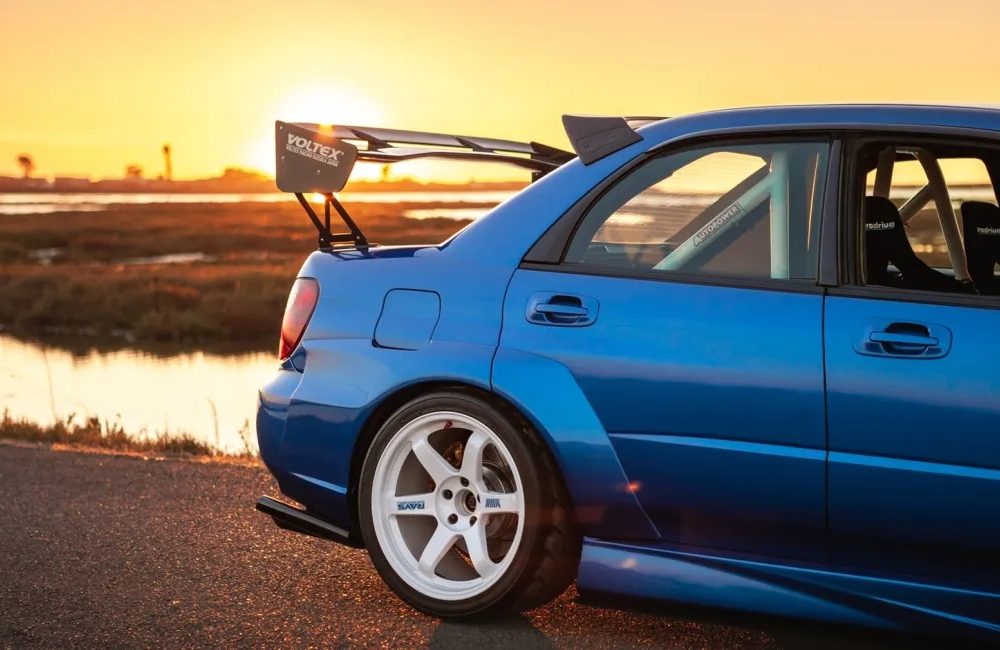 Voltex Rear Wide Fenders for GD Subaru Impreza WRX STi (hawk-eye facelift) [IOR-1] Installed on Blue STi - Close View