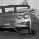 Top Secret GT-R M17 Rear Under Bumper, Installed on GT-R, Highlighted - Rear Side View of Car