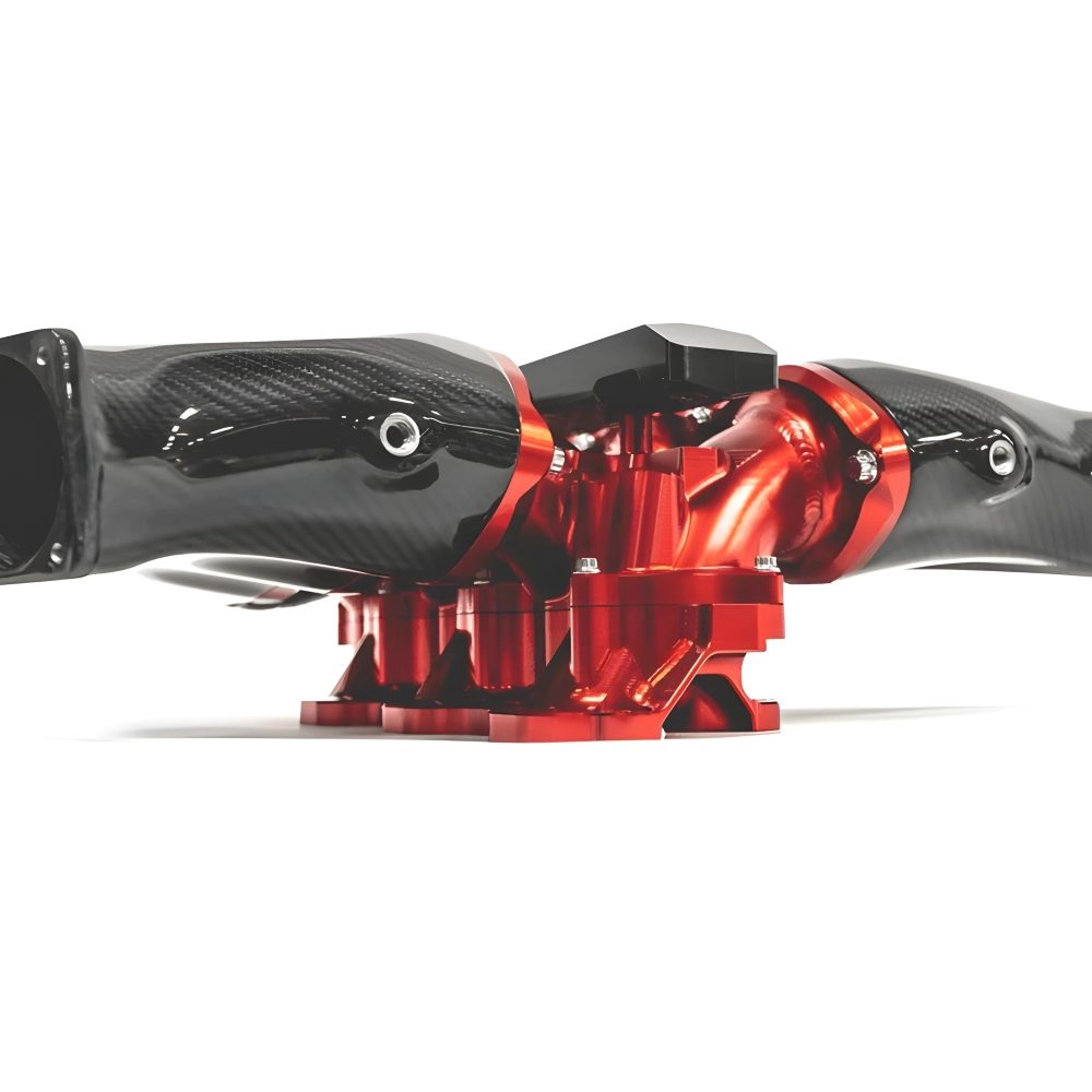 AMS Performance Carbon Fiber & Red Intake Manifold w/ Aux Fuel Rail (18 injectors) for R35 Nissan GT-R