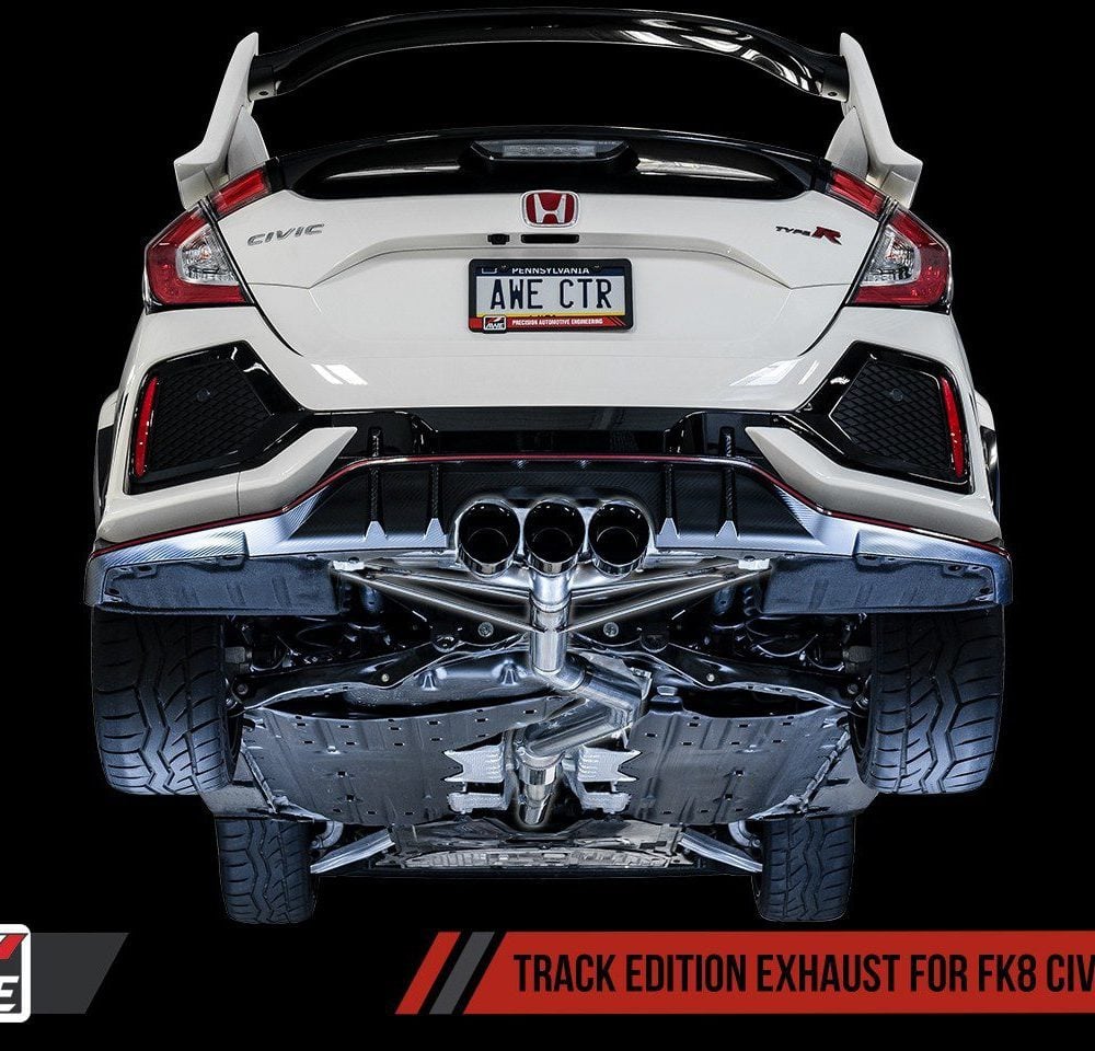 AWE Tuning Track Edition Exhaust w:Front Pipe and Triple Chrome Silver Tips for FK8 Civic Type R