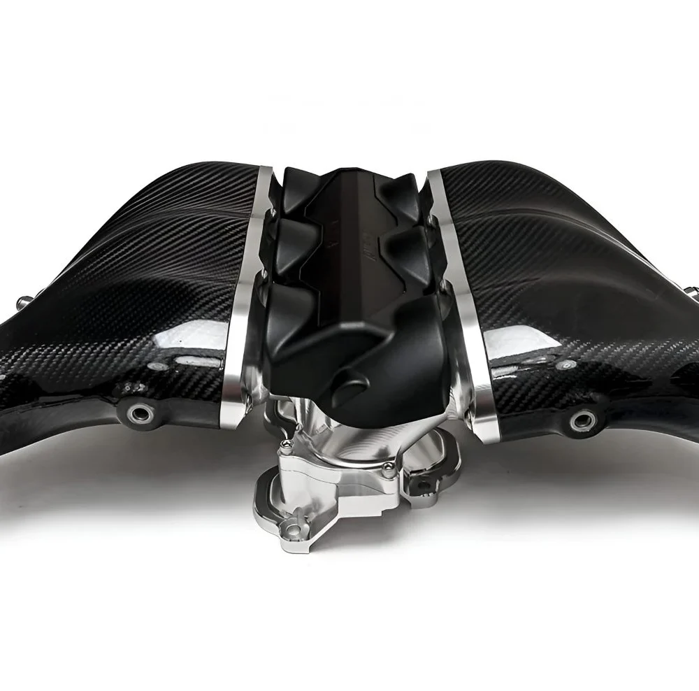AMS Performance Clear Billet Intake Manifold w/ Carbon Fiber Plenums & Aux Fuel Rail (12 injectors) for R35 Nissan GT-R
