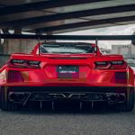 Liberty Walk LB-Silhouette WORKS Ver.1 Rear Wing for C8 Chevrolet Corvette Stingray Installed on Red C8 Straight Rear View