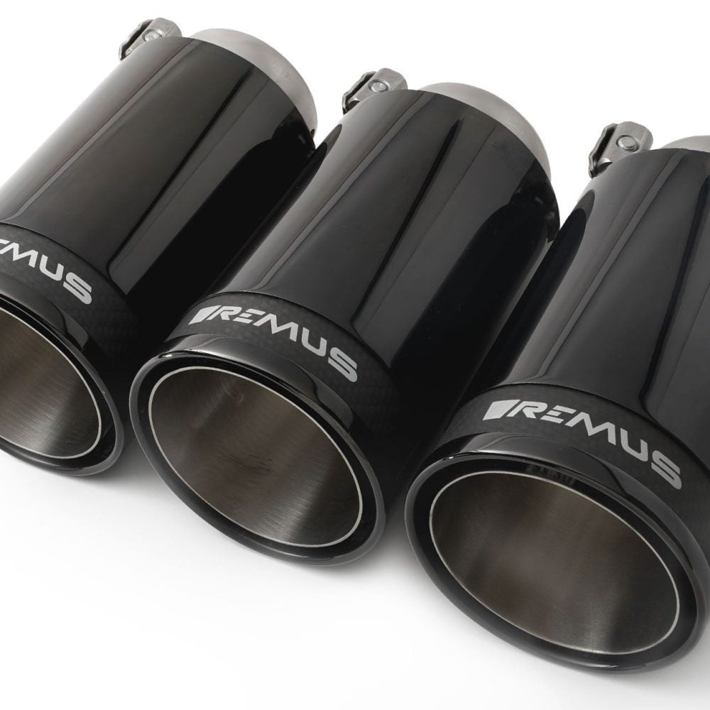 Remus Black Chrome 98mm Tail Pipe Set (Triple Tip) for FK8 Honda Civic Type R Black Chrome Tips
