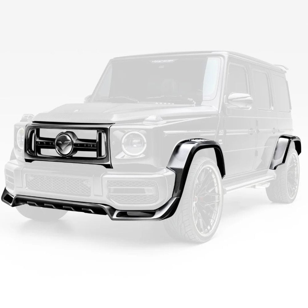 Vorsteiner VRS Program Carbon Widebody & Wheel Program for W464 Mercedes-AMG G 63 in Glossy Finish Installed on Black G 63 with Kit Highlighted - Front