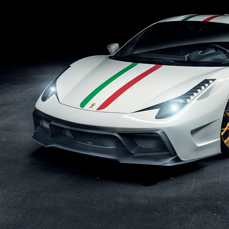 Vorsteiner VX Aero Front Bumper with Carbon Fiber Front Spoiler for Ferrari 458 Italia Installed