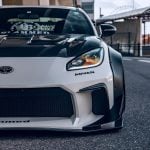 Liberty Walk lb★nation Front Bumper for ZD8 Subaru BRZ / ZN8 Toyota GR86 Installed on White GR86 Straight Front Close View