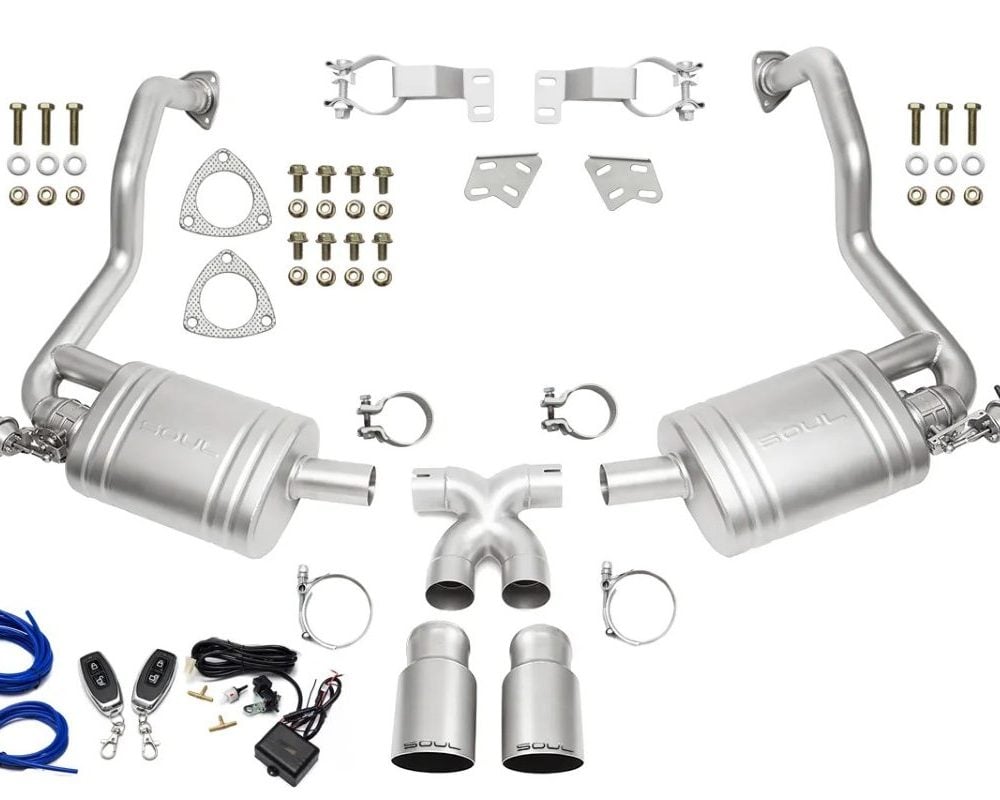 Soul Performance Valved Exhaust System with Satin Tips for 987.2 Porsche Boxster / Cayman Kit Contents