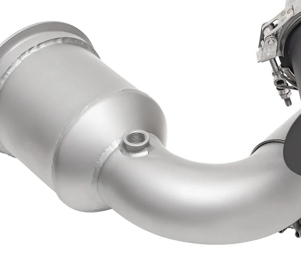 Soul Performance Exhaust System with Street Cats for 992.1 Porsche 911 Turbo & S (non GPF / OPF) - Closeup of Street Cats & O2 Bung