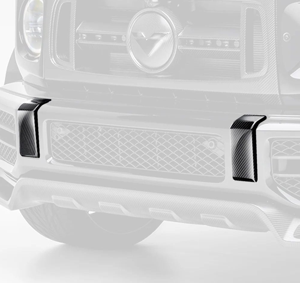Vorsteiner VRS Program Carbon Bumperette Deletes for W464 Mercedes-AMG G 63 in Glossy Finish Installed on Black G 63 - Bumperette Deletes Highlighted