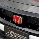 J’s Racing Front Emblem Base for FK8 Honda Civic Type R w/ Front Sport Grille Installed Close Up