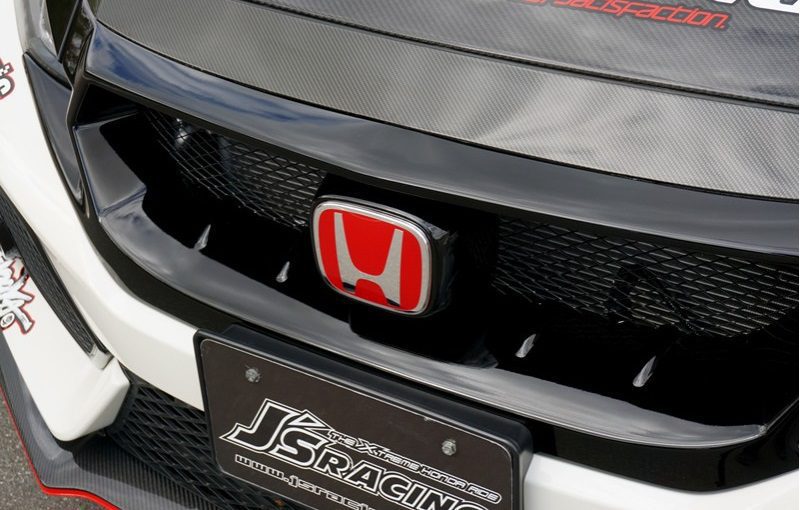 J’s Racing Front Emblem Base for FK8 Honda Civic Type R w/ Front Sport Grille Installed Close Up