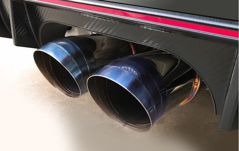 J’s Racing 70RS Dual Exhaust for FK8 Honda Civic Type R Installed Exhaust Tips Close Up