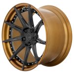 BC Forged Modular HCA389 Wheel in Brushed Gold / Gloss Black Exposed Hardware Slight Side View