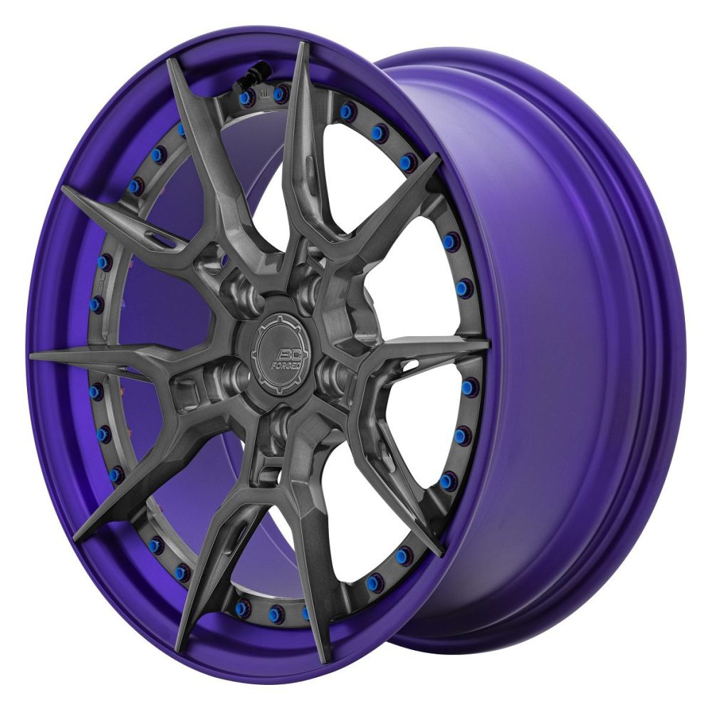BC Forged Modular HCA674 Wheel in Satin Purple / Graphite Grey Slight Side View