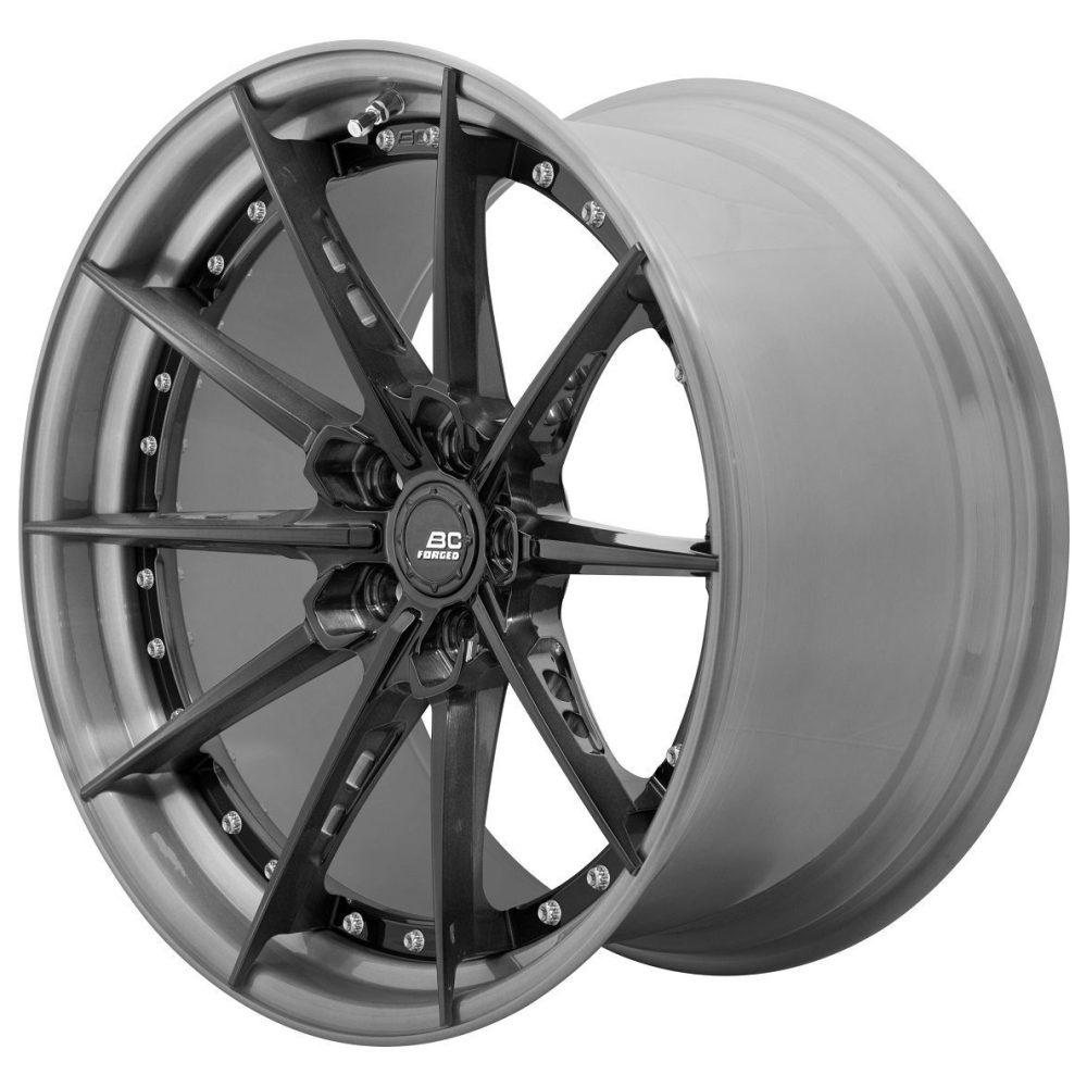 BC Forged Modular HCX02 Wheel in Brushed Clear / Brushed Dark Black Exposed Hardware Side View