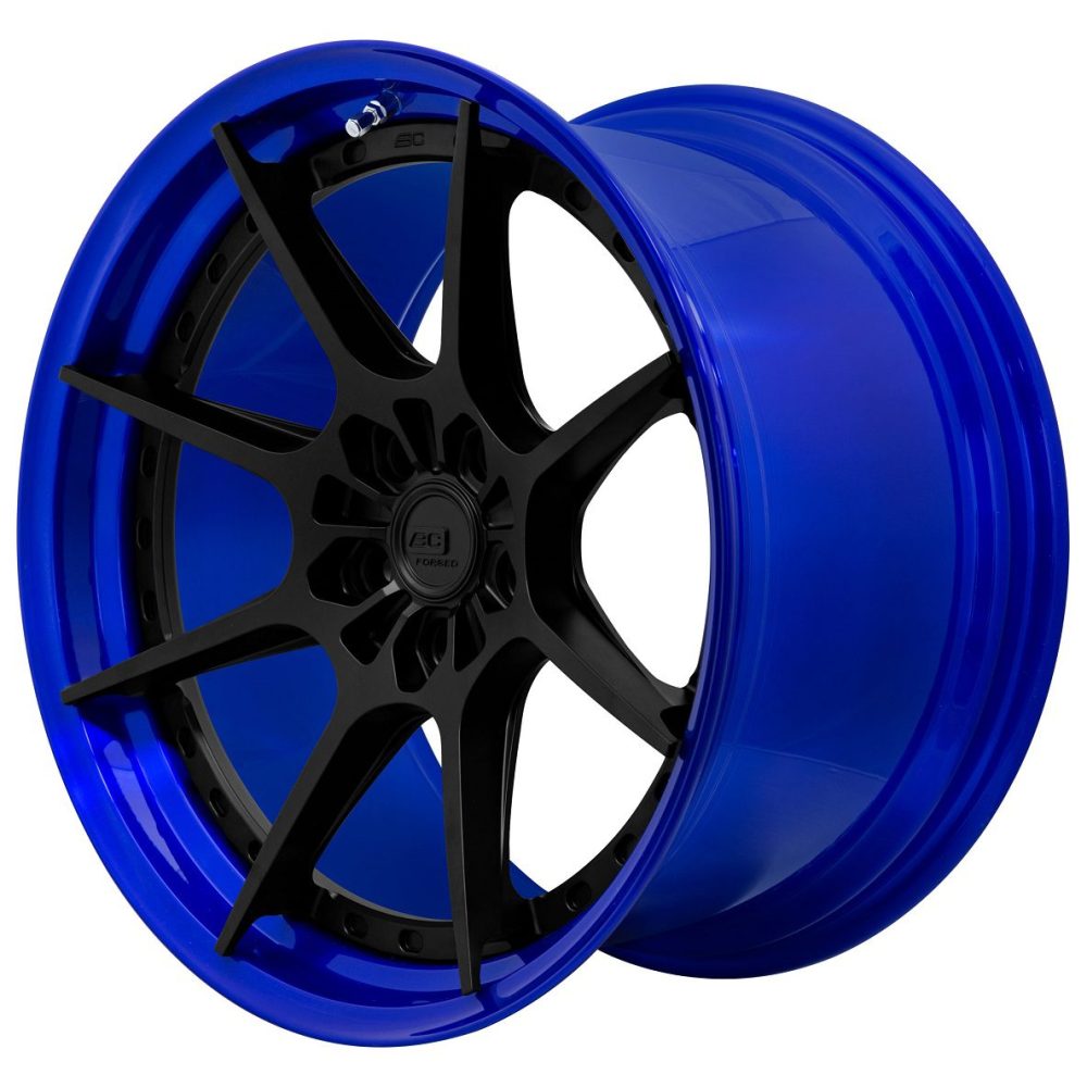 BC Forged Modular JU08 Wheel in Crystal Dark Blue / Gloss Black Side View