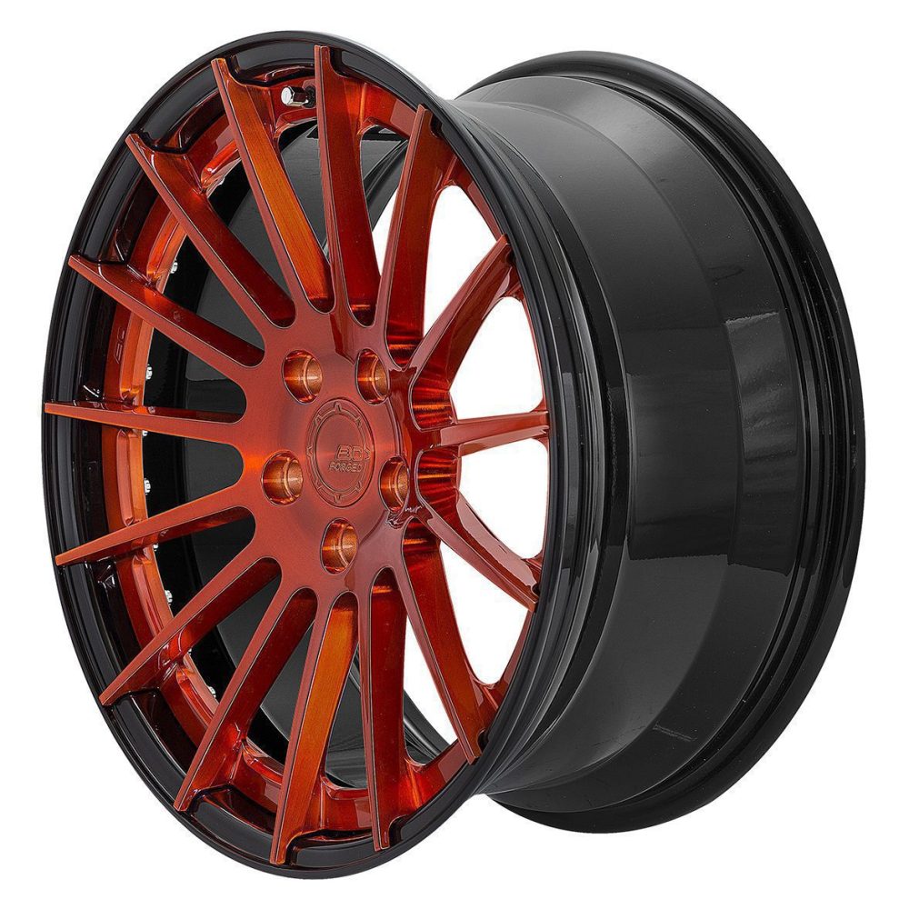 BC Forged Modular HB15 Wheel in Crystal Orange / Gloss Black Side View