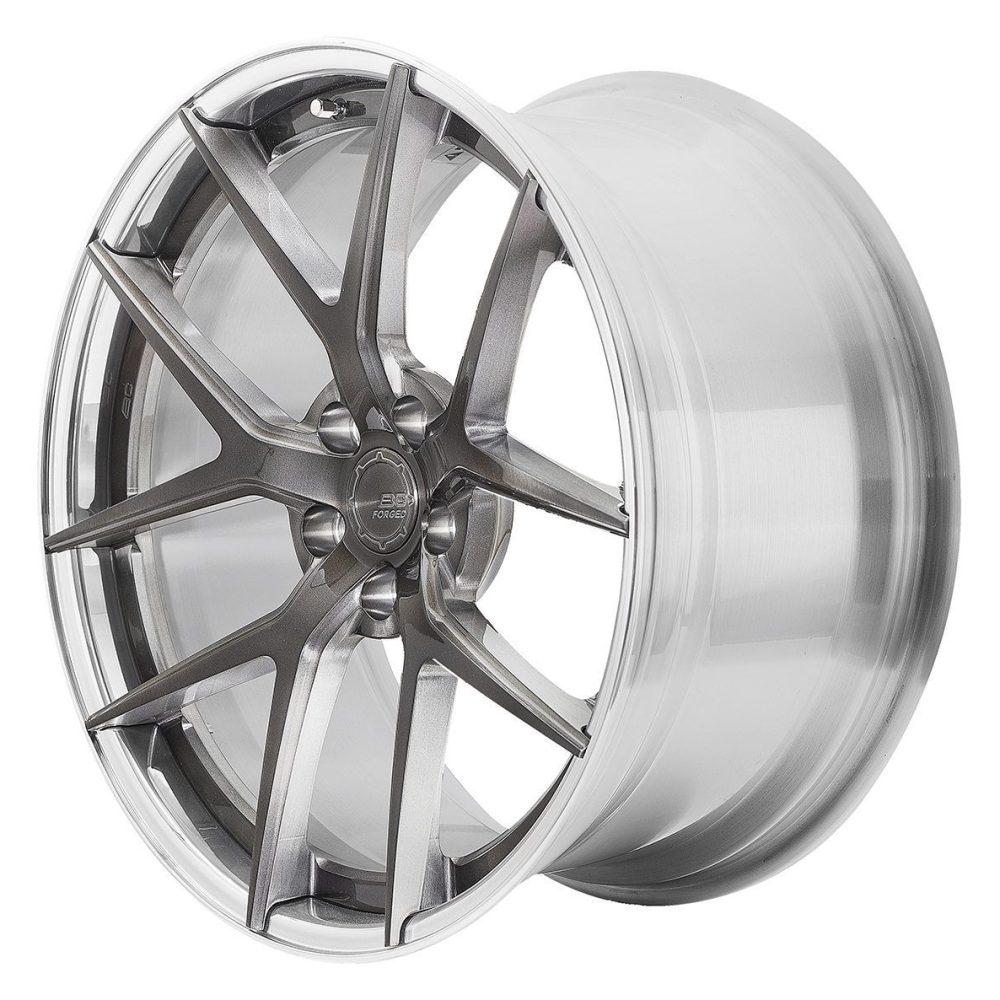 BC Forged Modular HBR2 Wheel in Brushed Black / Polished Clear Side View