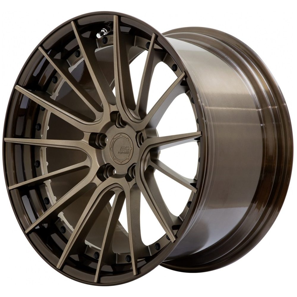 BC Forged Modular HCS15 Wheel in Matte Bronze / Gloss Bronze with Exposed Hardware Slight Side View