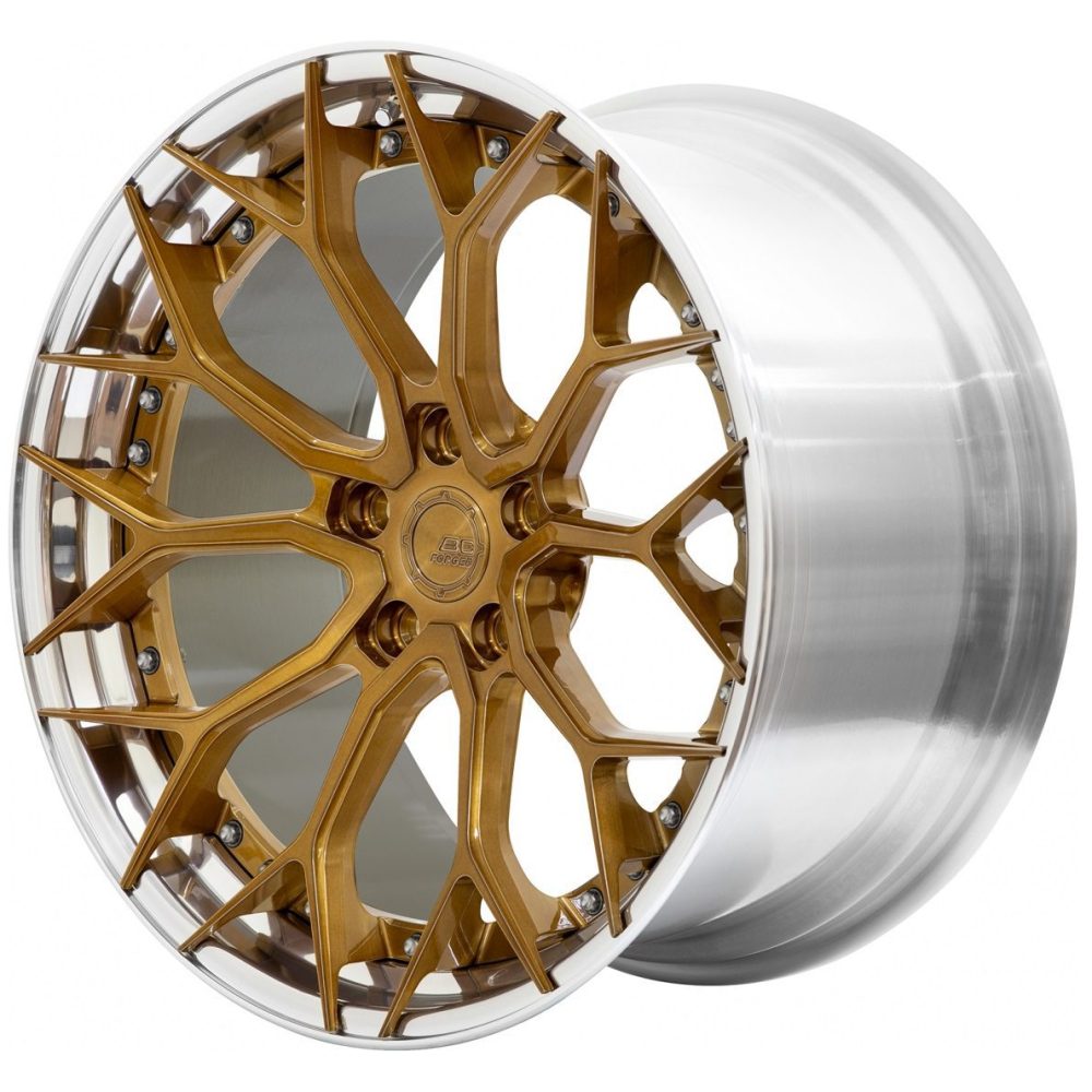 BC Forged Modular HCS31 Wheel in Brushed Gold / Polished Clear Exposed Hardware Slight Side View