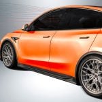 Vorsteiner Carbon Fiber Side Skirts for Tesla Model Y Installed on Orange Model Y