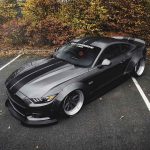 Liberty Walk LB-WORKS Vented Bonnet Hood for S550 Ford Mustang Installed - Top Side View