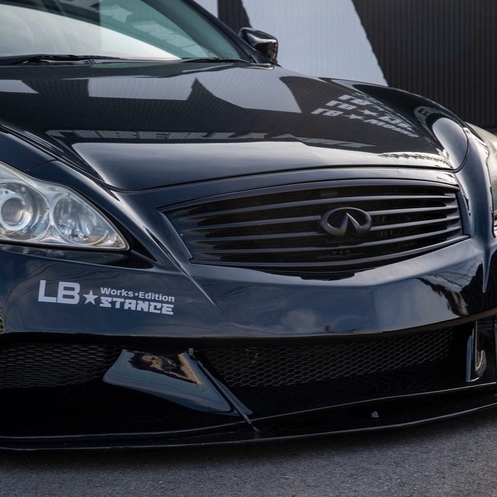 Liberty Walk lb★nation Front Bumper for V36 Infiniti G35 & G37 / Nissan Skyline Installed on Black G35 Close View