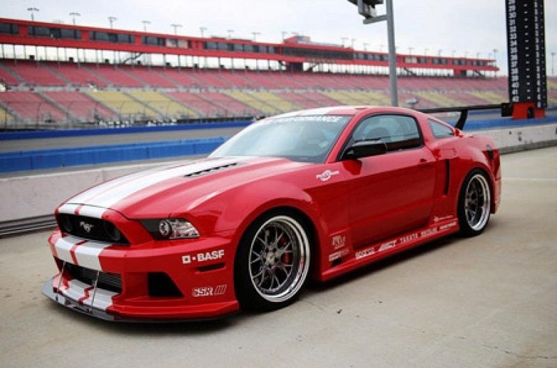 APR Performance Widebody Aerodynamic Kit for S197 Ford Mustang GT Installed on Red Mustang