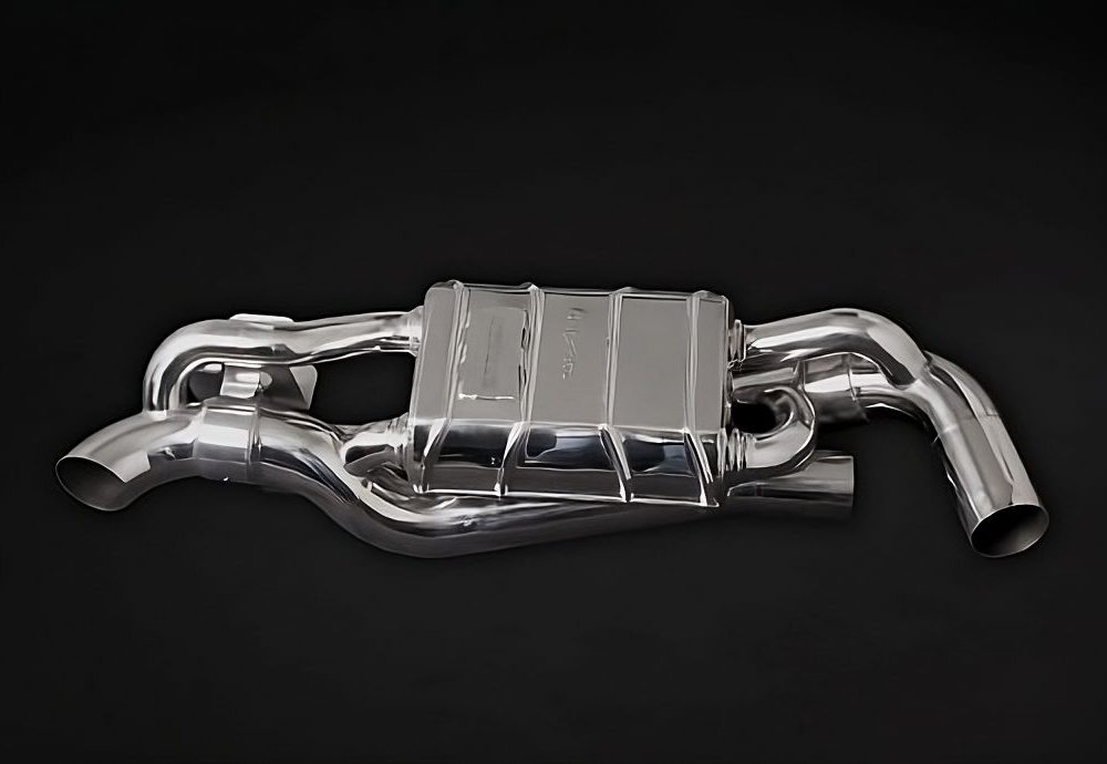 Capristo Valved Exhaust Muffler for 992 Porsche 911 Carrera & Turbo, Front View