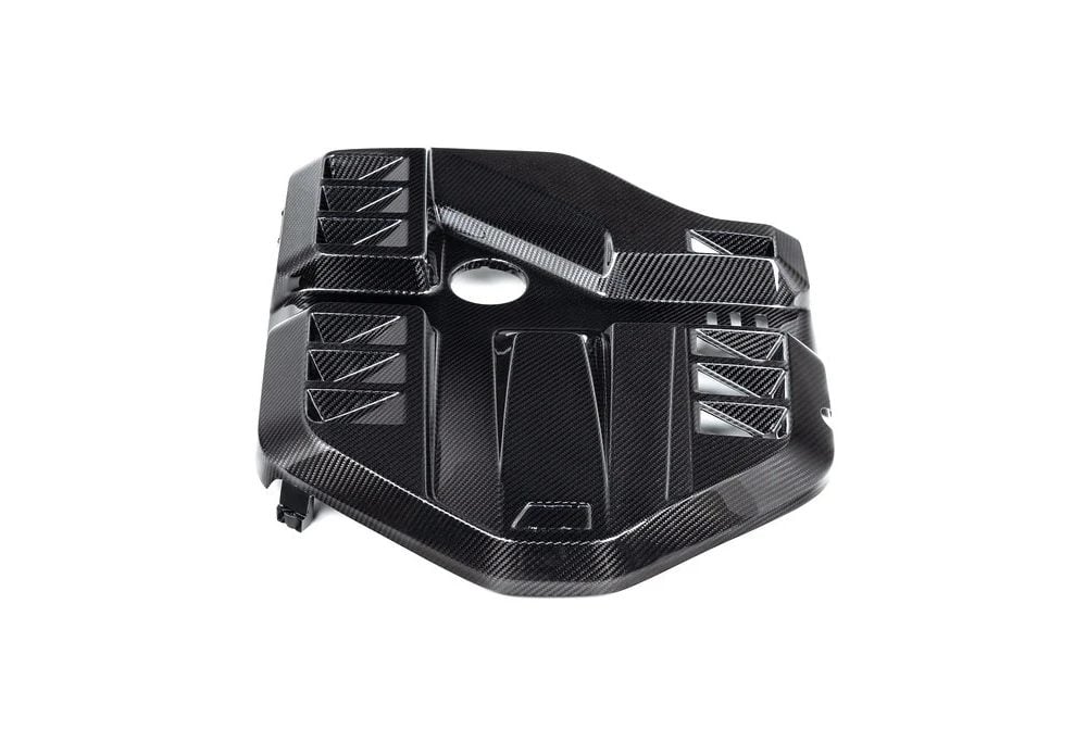 Eventuri Carbon Engine Cover for G8x BMW M3 & M4 in Gloss - Front View of Engine Cover