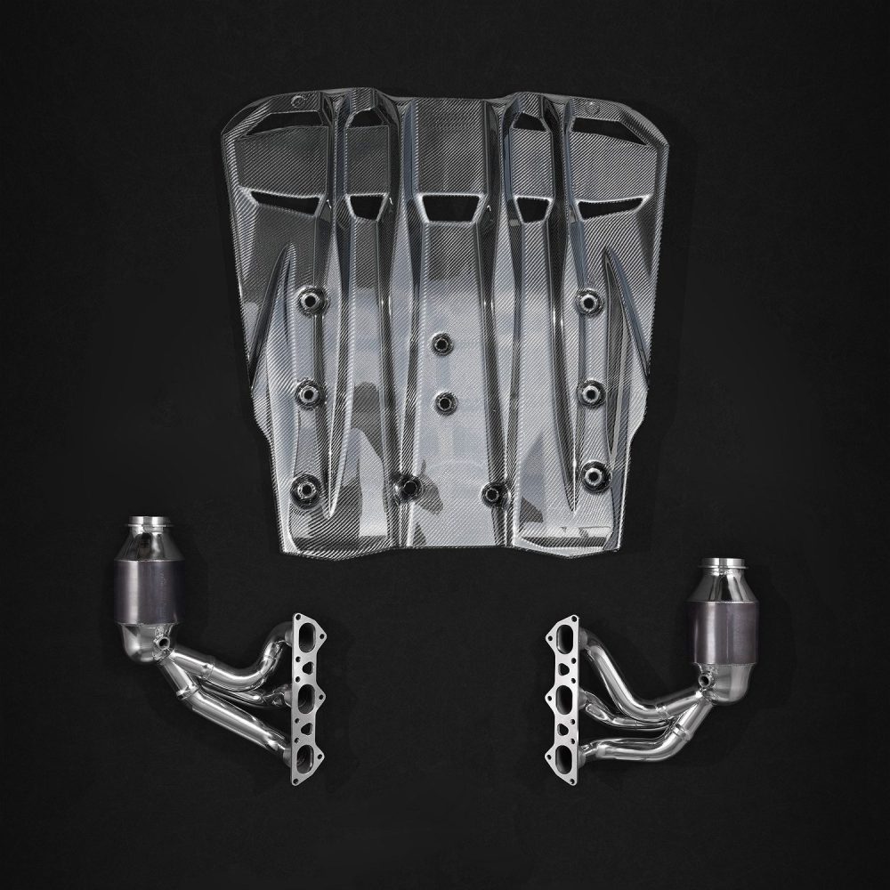 Capristo Headers w/ Sports Cats & Carbon Engine Cover for 991.2 911 GT3 RS