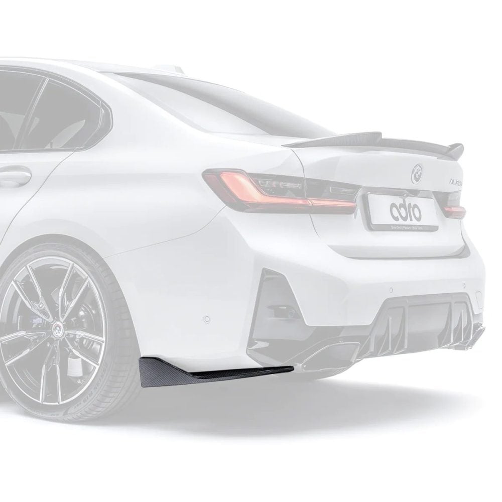 ADRO Carbon Rear Bumper Winglets for G20 BMW M340i (2023+) Installed on White M340i, Highlighted