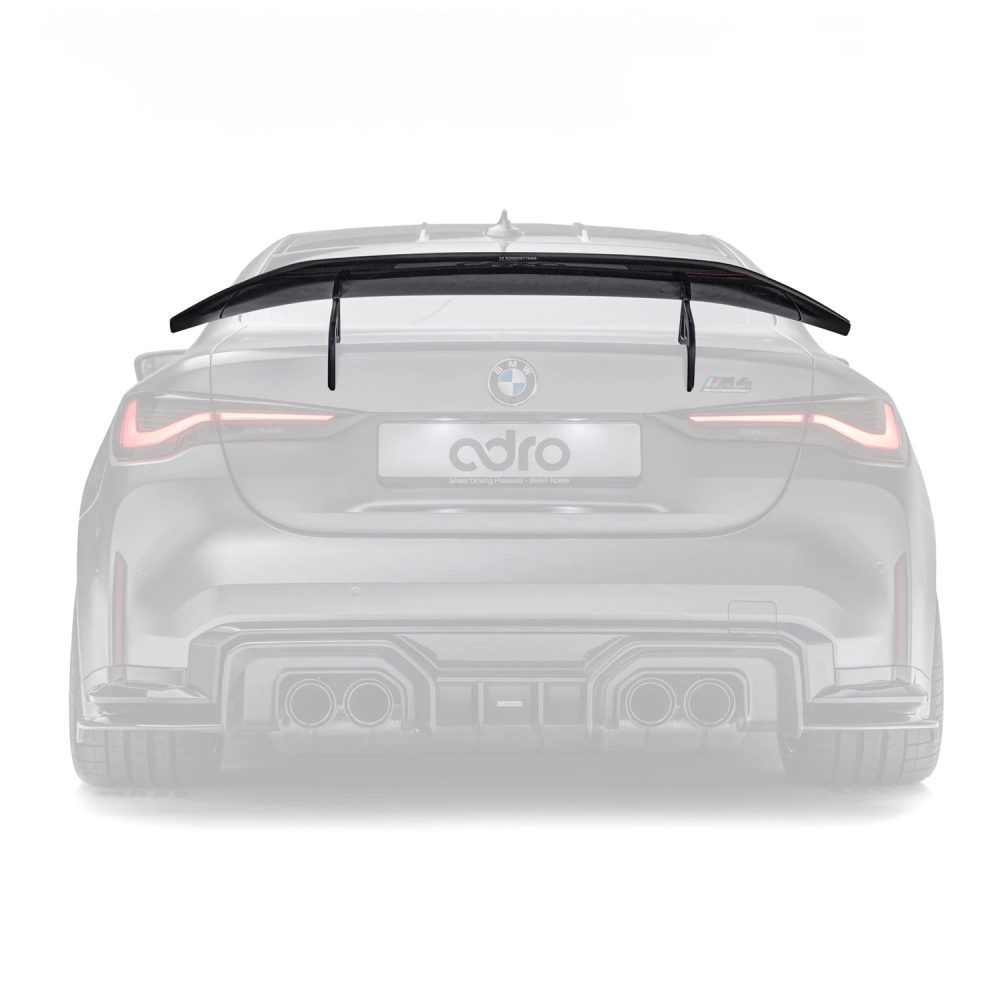 ADRO Carbon AT-S Swan Neck GT-Wing for G82 BMW M4 Installed on Dark Grey M4 - Wing Highlighted