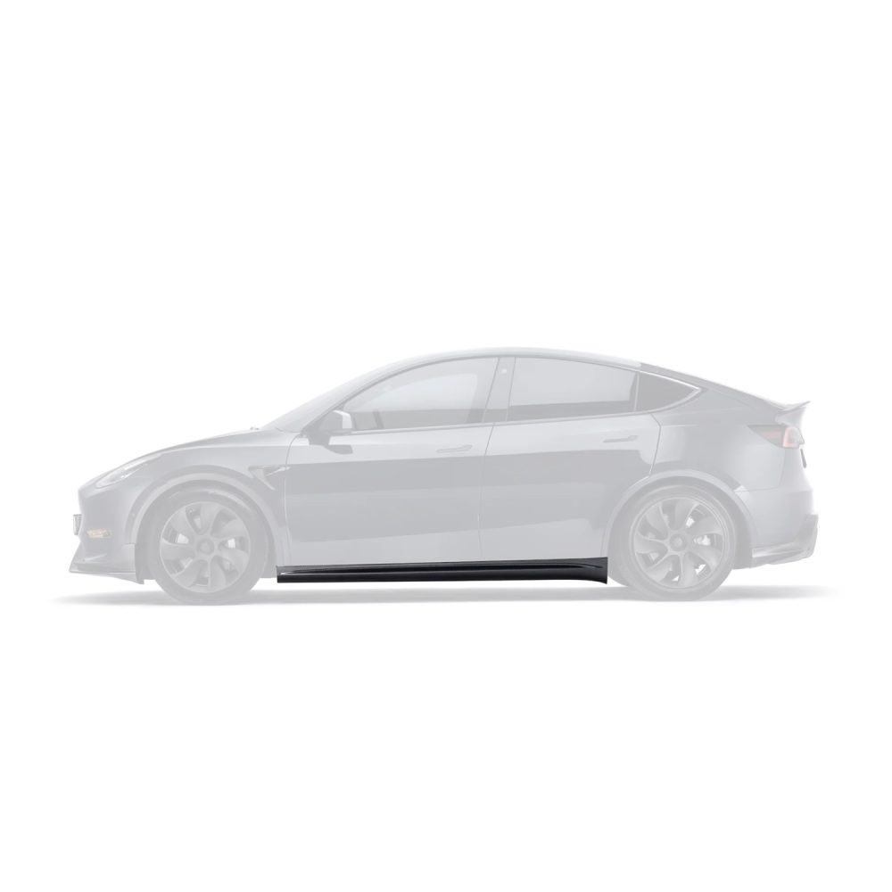 ADRO Carbon V1 Side Skirts for Tesla Model Y Installed on Dark Grey Model Y - Side Skirt Highlighted