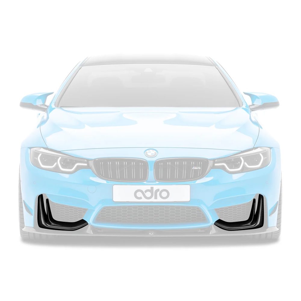 ADRO Carbon Front Bumper Air-Duct Covers for F8x BMW M3 / M4 Installed on Blue M4 - Covers Highlighted