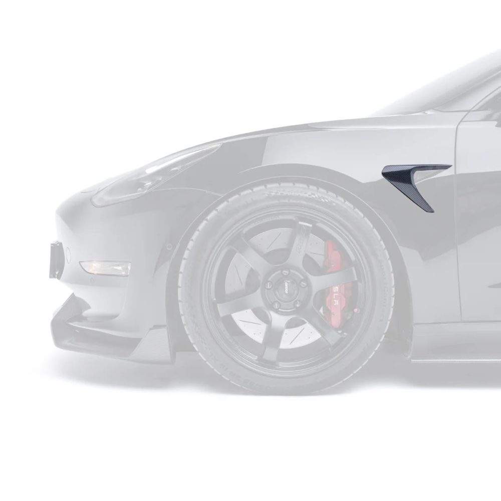 ADRO Carbon Side Camera Covers for Tesla Model 3 Installed on Black Model 3 - Camera Covers Highlighted