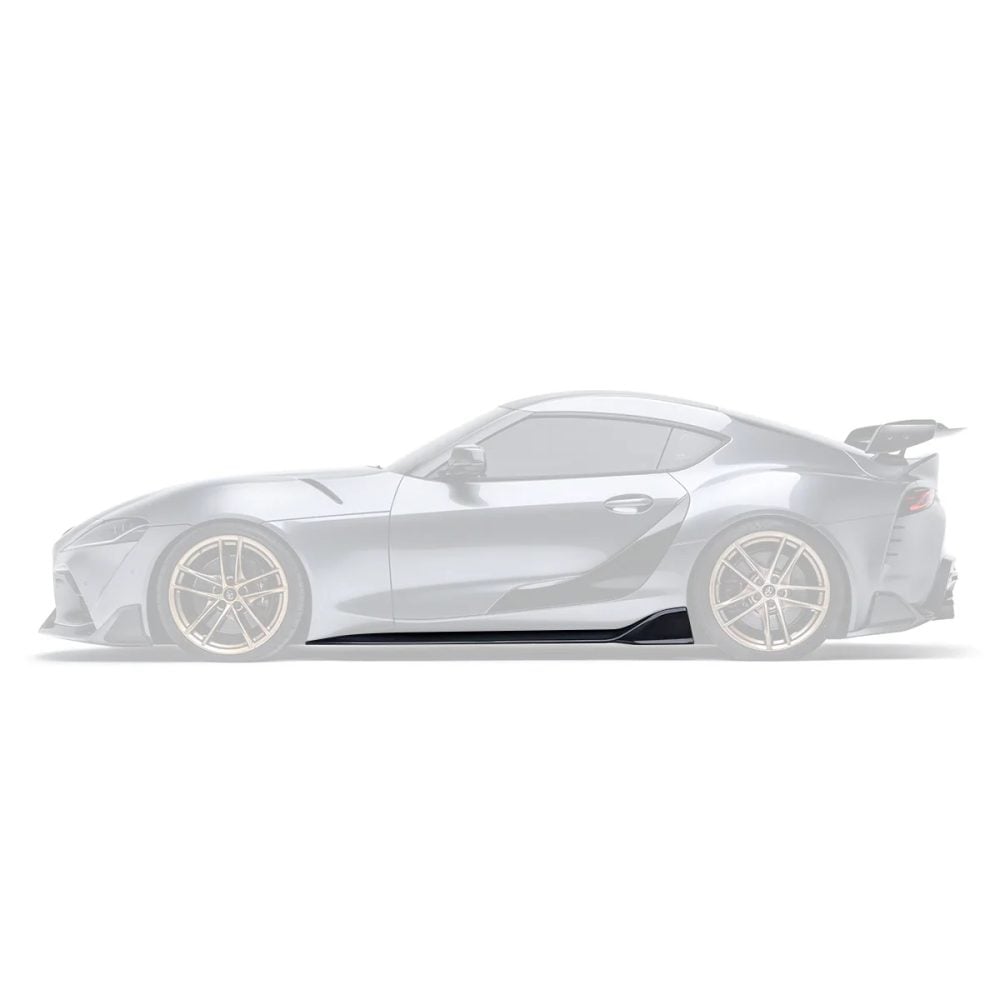 ADRO Carbon Side Skirts for A90 / A91 Toyota GR Supra Installed on Grey GR Supra - Side Skirt Highlighted