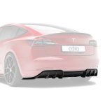 ADRO Carbon V1 Rear Diffuser for Tesla Model 3 Installed on Red Model 3 - Diffuser Highlighted