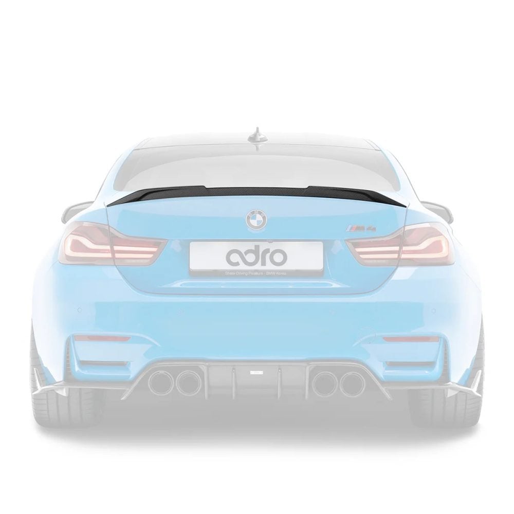 ADRO Carbon Trunk Spoiler for F82 / F83 BMW M4 Installed on Blue M4 - Spoiler Highlighted