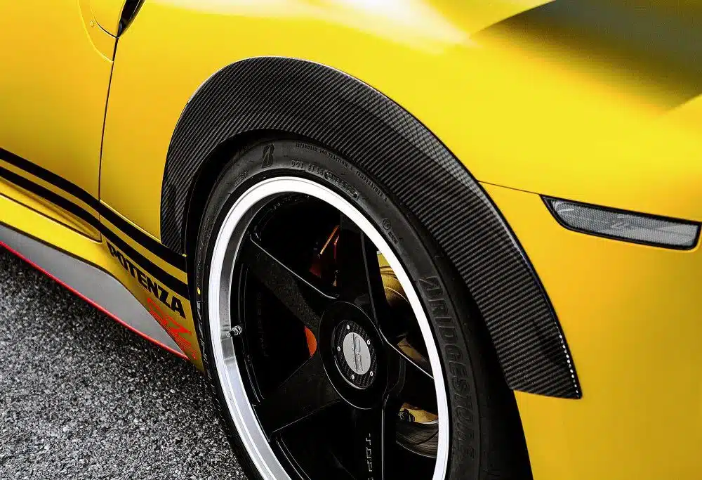 Top Secret RZ34 Rear Over-Fenders, Installed on Gold Z - Close Rear Side View of Over-Fender