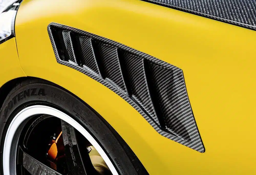 Top Secret RZ34 Front Fender Ducts, Installed on Gold Z - Close Rear Side View of Duct